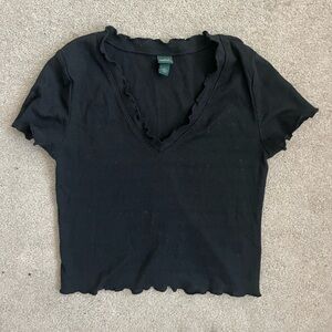 Wild Fable Black Ruffled Crop T-Shirt